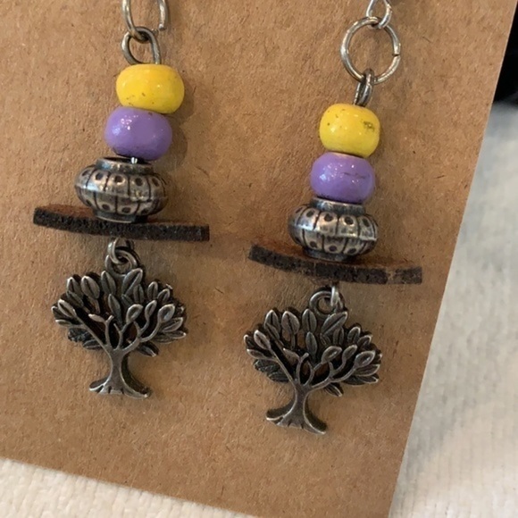 💐5/25 tree of life charm leather crystal bead dangle drop earrings - Picture 7 of 8